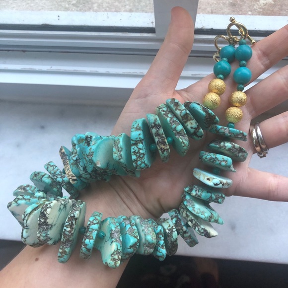 Turquoise Slice Statement Necklace (Artisan) - Picture 3 of 9